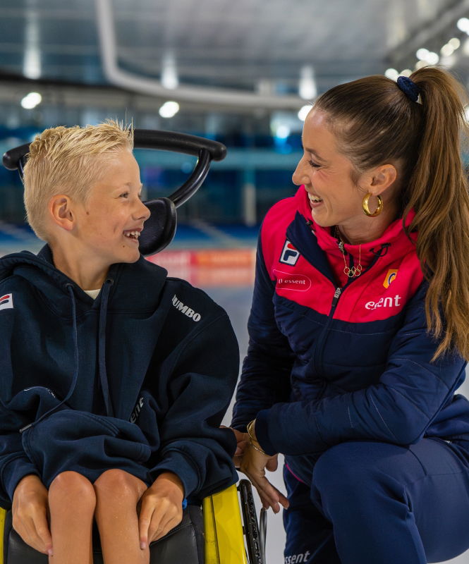 Suzanne Schulting topsport-ambassadeur Spieren voor Spieren. Kinderen met een spierziekte.